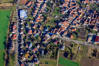 Aerial view of Bahnhofstr in Zeiskam in the state Rhineland-Palatinate, Germany