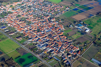 Aerial view of View of the town from the southwest in Zeiskam in the state Rhineland-Palatinate, Germany