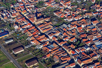 Main Street with Protestant Church Zeiskam in Zeiskam in the state Rhineland-Palatinate, Germany