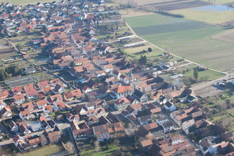Aerial view of From the northwest in Erlenbach bei Kandel in the state Rhineland-Palatinate, Germany