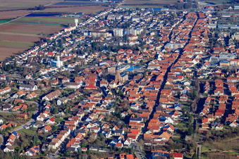Aerial view of Main road from the west in Kandel in the state Rhineland-Palatinate, Germany