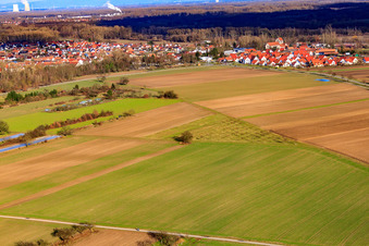 Village view from the southwest in Rülzheim in the state Rhineland-Palatinate, Germany