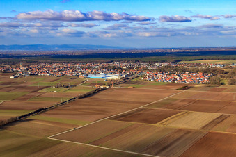 City view from the south in Bellheim in the state Rhineland-Palatinate, Germany out of the air