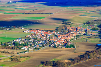 Oblique view of Village view from the southwest in Herxheimweyher in the state Rhineland-Palatinate, Germany