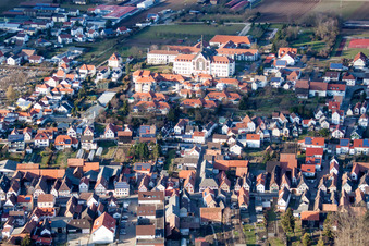 Aerial view of Complex of buildings of the St. Paulus Stift - Jacob-Friedrich-Bussereau-Stiftung in Herxheim bei Landau (Pfalz) in the state Rhineland-Palatinate, Germany