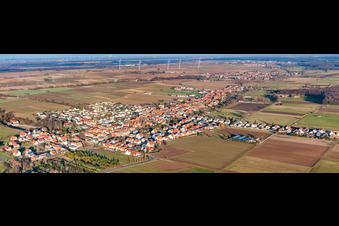 Panorama of Dorfansiocht from the southwest in Freckenfeld in the state Rhineland-Palatinate, Germany