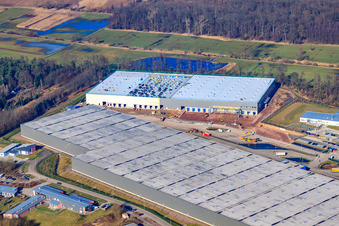 Aerial view of Horst industrial estate, 3rd construction phase for STS Group in the district Minderslachen in Kandel in the state Rhineland-Palatinate, Germany