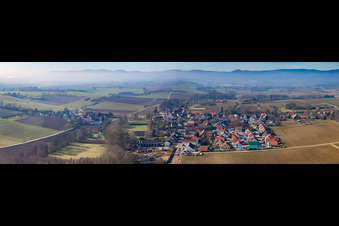 Panorama of the village view from the east in the district Kleinsteinfeld in Niederotterbach in the state Rhineland-Palatinate, Germany