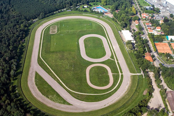 Aerial view of Racetrack racecourse fuer Sandbahnrennen and Trabrennen in Herxheim bei Landau (Pfalz) in the state Rhineland-Palatinate