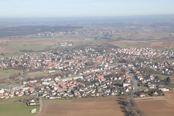 Aerial view of Soultz-sous-Forêts in the state Bas-Rhin, France