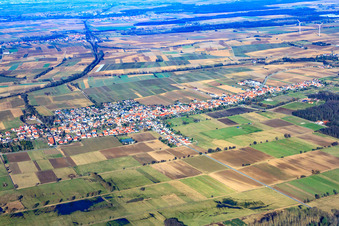 Aerial view of Village view from the south in Freckenfeld in the state Rhineland-Palatinate, Germany