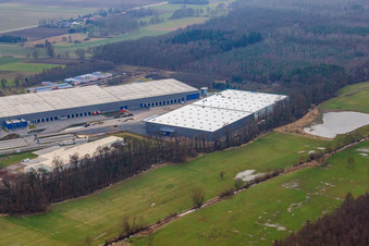Horst industrial estate, 3rd construction phase for STS Group in the district Minderslachen in Kandel in the state Rhineland-Palatinate, Germany from the plane