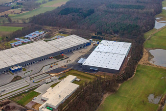 Bird's eye view of Horst industrial estate, 3rd construction phase for STS Group in the district Minderslachen in Kandel in the state Rhineland-Palatinate, Germany