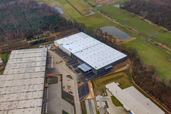 Drone recording of Horst industrial estate, 3rd construction phase for STS Group in the district Minderslachen in Kandel in the state Rhineland-Palatinate, Germany