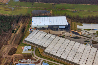 Drone image of Horst industrial estate, 3rd construction phase for STS Group in the district Minderslachen in Kandel in the state Rhineland-Palatinate, Germany