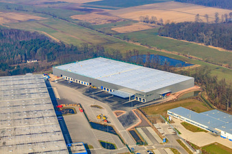 Aerial photograpy of Horst industrial estate, 3rd construction phase for STS Group in the district Minderslachen in Kandel in the state Rhineland-Palatinate, Germany