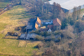 Barthelsmühle in the district Minderslachen in Kandel in the state Rhineland-Palatinate, Germany from the plane