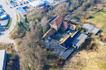 Bird's eye view of Barthelsmühle in the district Minderslachen in Kandel in the state Rhineland-Palatinate, Germany