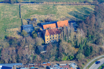Barthelsmühle in the district Minderslachen in Kandel in the state Rhineland-Palatinate, Germany from a drone
