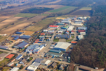 Am Gäxwald industrial estate from the west in Herxheim bei Landau in the state Rhineland-Palatinate, Germany
