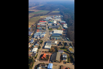 Aerial view of Am Gäxwald industrial estate from the west in Herxheim bei Landau in the state Rhineland-Palatinate, Germany