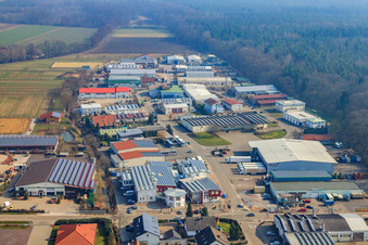 Aerial photograpy of Am Gäxwald industrial estate from the west in Herxheim bei Landau in the state Rhineland-Palatinate, Germany