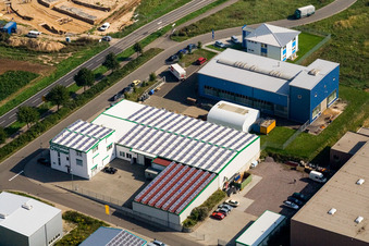 Aerial view of Commercial Park W with Römer medical supply store in Herxheim bei Landau in the state Rhineland-Palatinate, Germany