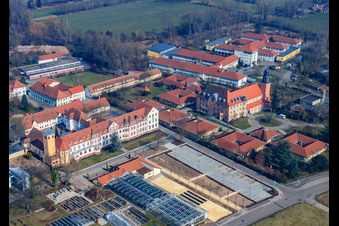 Aerial view of Youth Work and Vocational School St. Josef and Caritas Support Center St. Laurentius and Paulus in Landau in der Pfalz in the state Rhineland-Palatinate, Germany