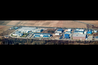 Panoramic perspective Industrial estate and company settlement West in Herxheim bei Landau (Pfalz) in the state Rhineland-Palatinate, Germany