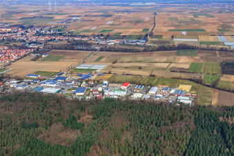Aerial view of Am Gäxwald commercial area in Herxheim bei Landau in the state Rhineland-Palatinate, Germany