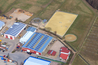 Am Gäxwald industrial park with transparent packaging Weber GmbH, REGAB GmbH civil engineering and Feinwerk precision and measuring technology GmbH & Co. KG in Herxheim bei Landau in the state Rhineland-Palatinate, Germany out of the air