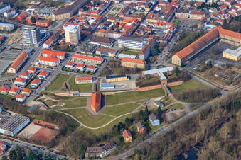 Oblique view of Fronte Lamotte City Park, Germersheim in Germersheim in the state Rhineland-Palatinate, Germany