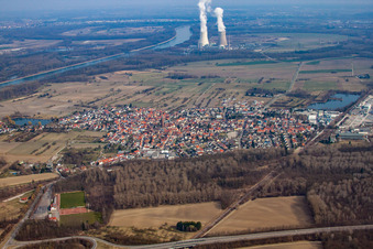 District Rheinsheim in Philippsburg in the state Baden-Wuerttemberg, Germany seen from above
