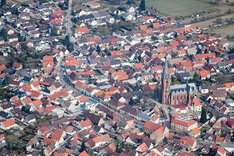 District Rheinsheim in Philippsburg in the state Baden-Wuerttemberg, Germany from the plane