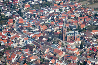 Bird's eye view of District Rheinsheim in Philippsburg in the state Baden-Wuerttemberg, Germany