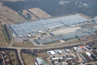 Drone recording of Goodyear Dunlop Tyres Germany in Philippsburg in the state Baden-Wuerttemberg, Germany