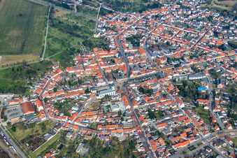 Market Square, Thüngenstraße and Sötenstr in Philippsburg in the state Baden-Wuerttemberg, Germany
