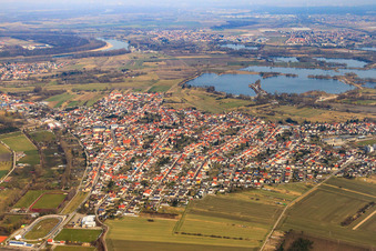 View of the town from the south in the district Oberhausen in Oberhausen-Rheinhausen in the state Baden-Wuerttemberg, Germany