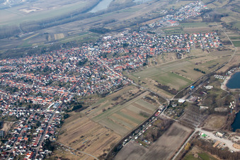 Drone recording of District Oberhausen in Oberhausen-Rheinhausen in the state Baden-Wuerttemberg, Germany