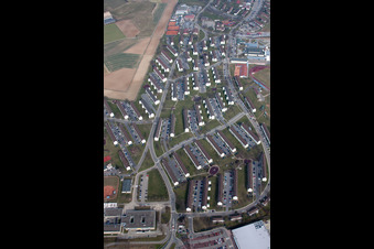 Former American barracks, now BAMF in the district Patrick Henry Village in Heidelberg in the state Baden-Wuerttemberg, Germany seen from above