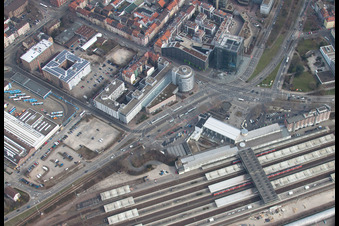 Aerial view of Main station Heidelberg in the district Weststadt in Heidelberg in the state Baden-Wuerttemberg, Germany