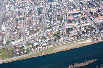 Aerial view of Uferstr at the Neckarwiese in the district Neuenheim in Heidelberg in the state Baden-Wuerttemberg, Germany