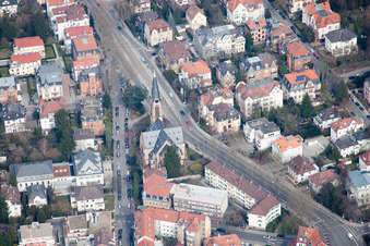 Aerial view of St. John's Church in the district Neuenheim in Heidelberg in the state Baden-Wuerttemberg, Germany