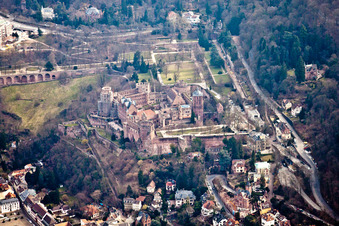 Building complex and the park of the castle Heidelberger Schloss in Heidelberg in the state Baden-Wurttemberg