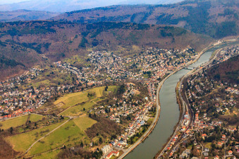 View from the southwest over the Neckar in the district Ziegelhausen in Heidelberg in the state Baden-Wuerttemberg, Germany