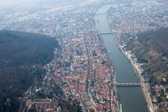 Aerial view of Old Town in the district Kernaltstadt in Heidelberg in the state Baden-Wuerttemberg, Germany
