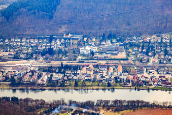 View of the town on the banks of the Neckar from the north in Neckargemünd in the state Baden-Wuerttemberg, Germany