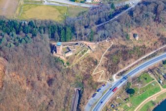 Hinterburg ruins above the railway tunnel in Neckarsteinach in the state Hesse, Germany
