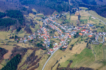 Village view in the Odenwald from the south in the district Darsberg in Neckarsteinach in the state Hesse, Germany