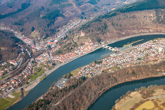Aerial view of In the Neckar loop in Hirschhorn in the state Hesse, Germany